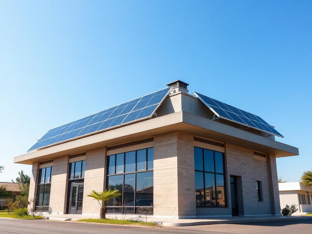 Small Kenyan office building with rooftop solar panels